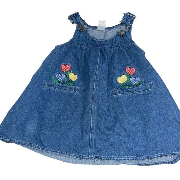 Unbranded Denim Skirtall‎ w/ Embroidered Heart Flowers & Pockets - Size 3T - Picture 1 of 5